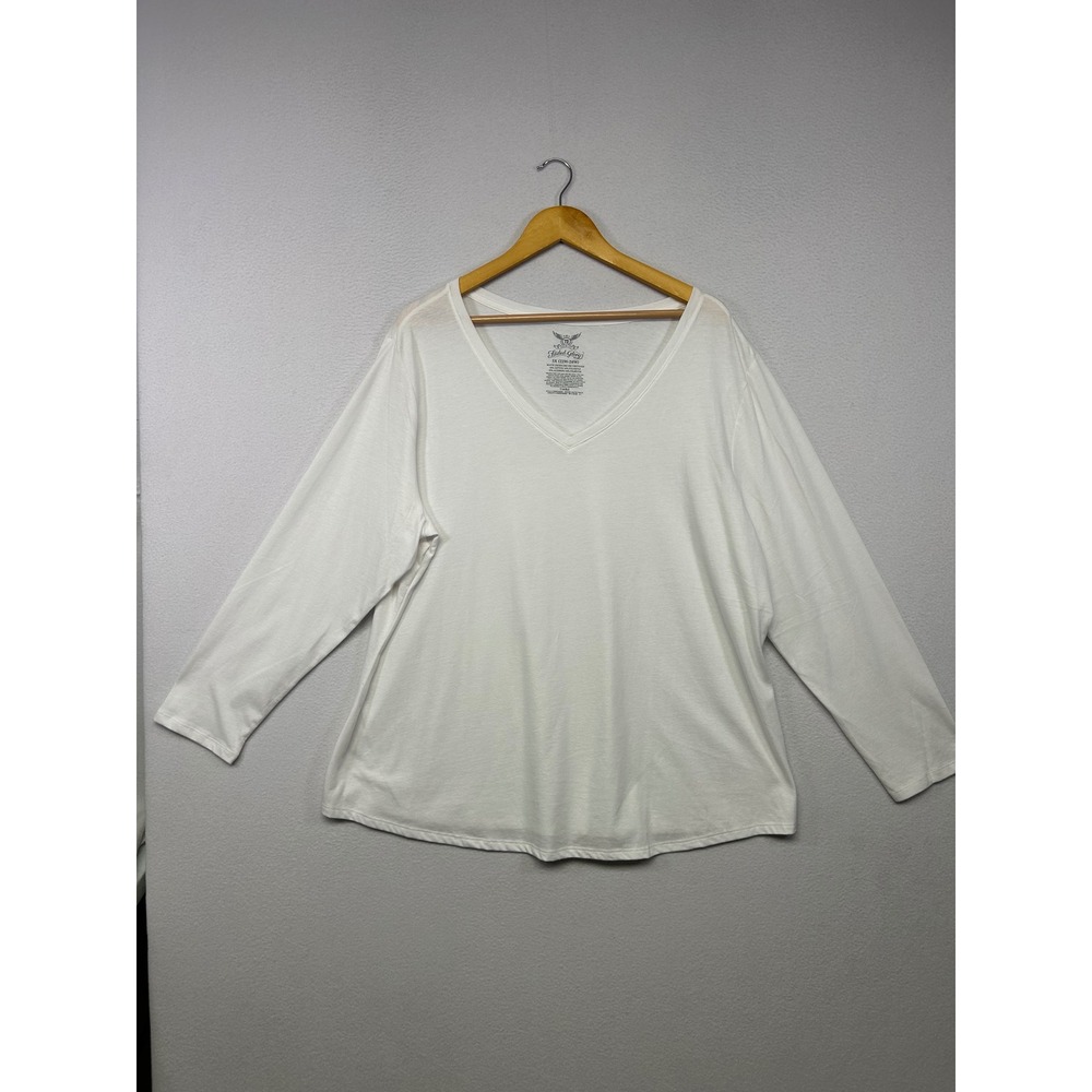 Minimalist Basic Faded Glory Womens 3X White V-Neck Long Sleeve Tee